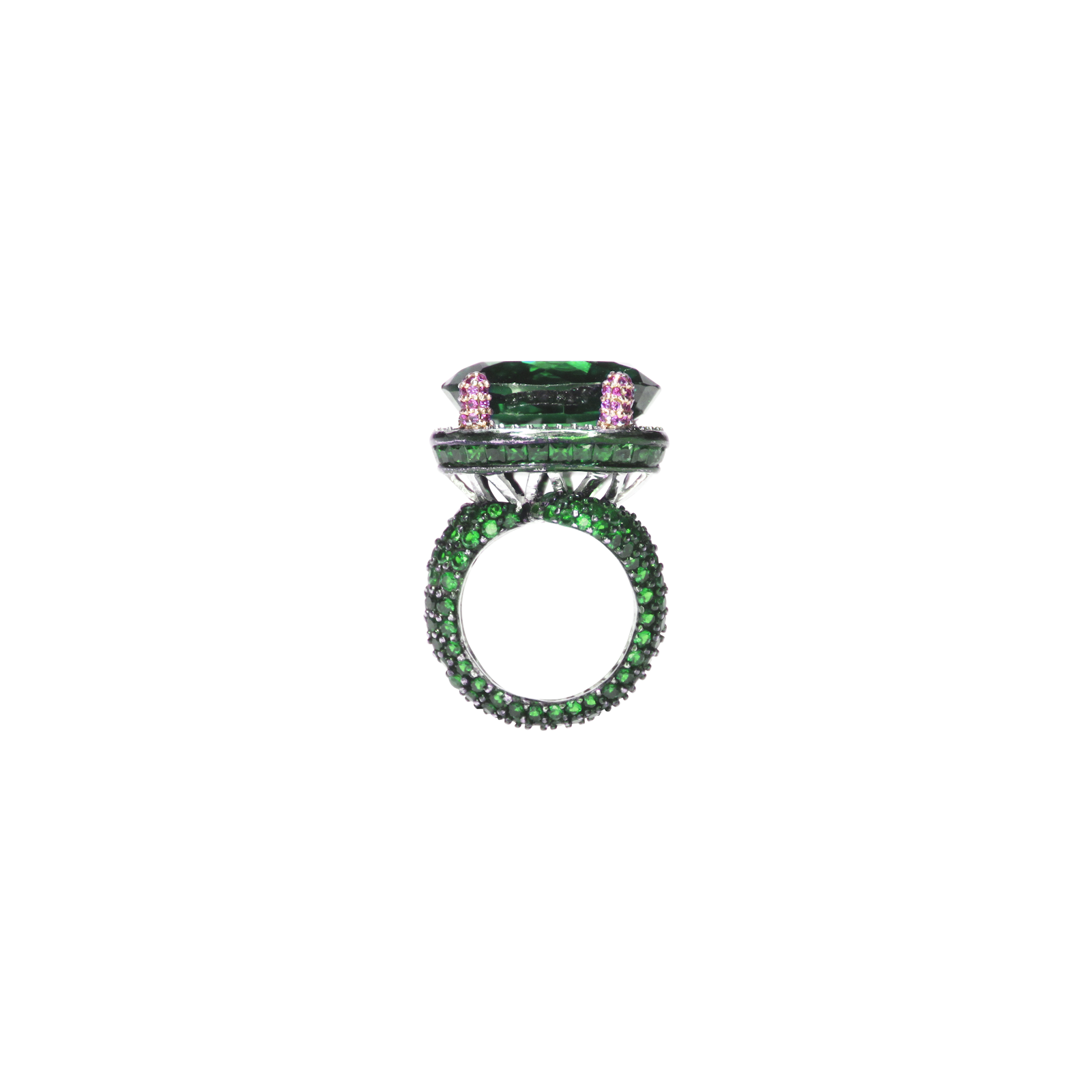 Women green big stone snake ring