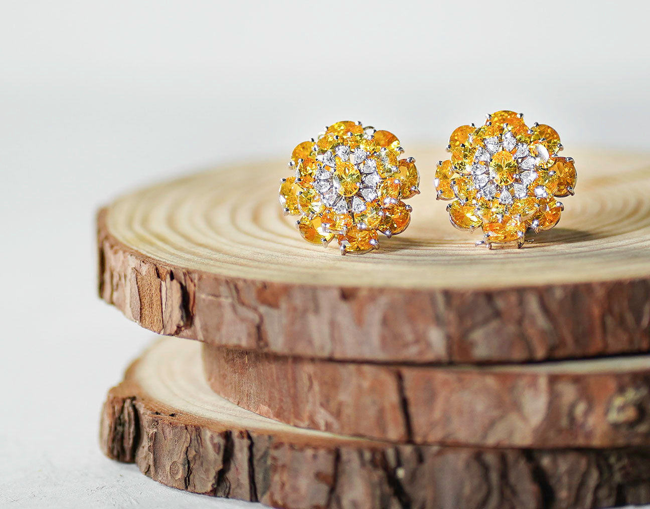 Yellow Sapphire Flower Stud Earrings