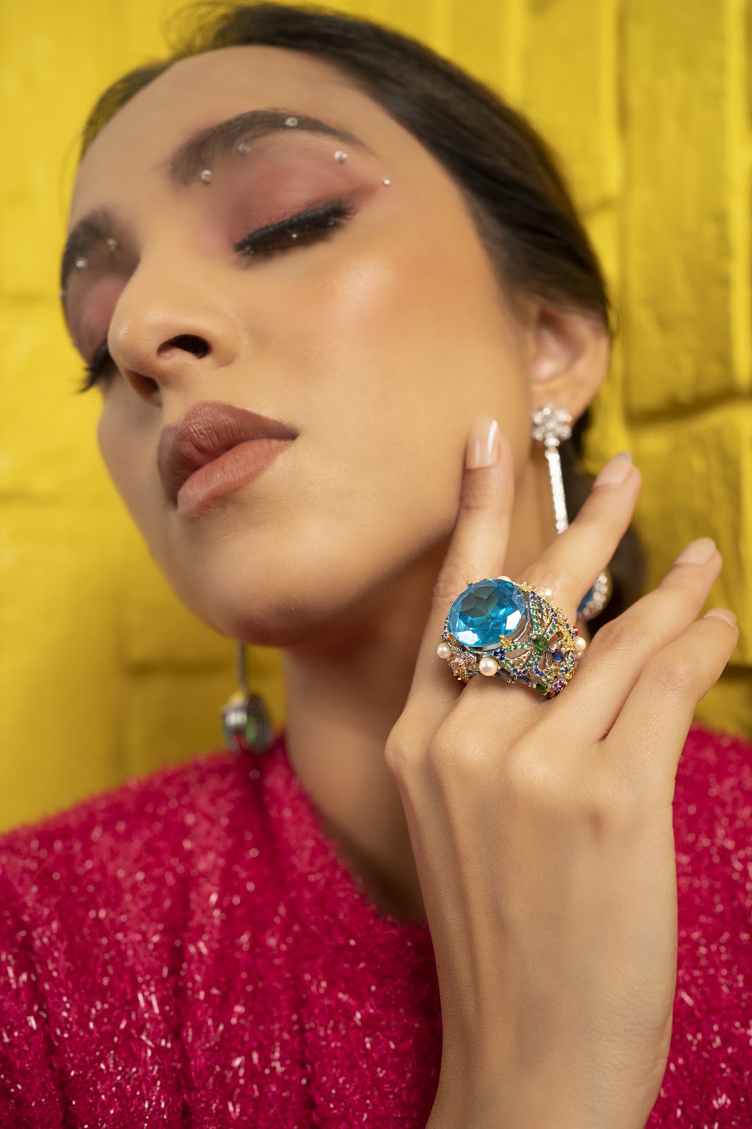 blue stone with multi color stone ring