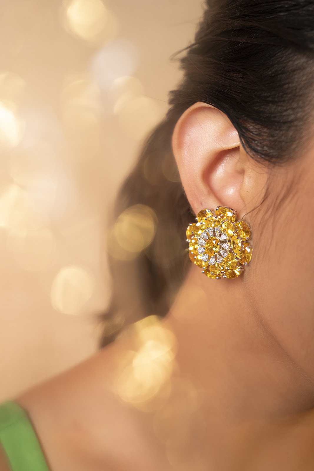 Yellow Sapphire Flower Stud Earrings