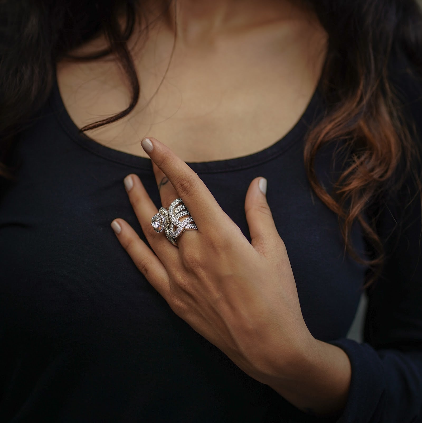 diamond solitaire multiple band ring