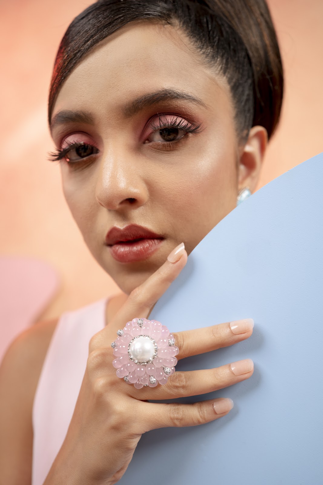 Light Pink Stone Flower Ring