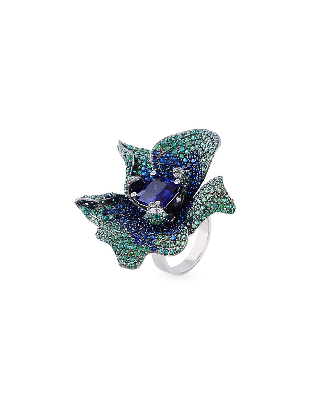 green blue stone flower ring for women
