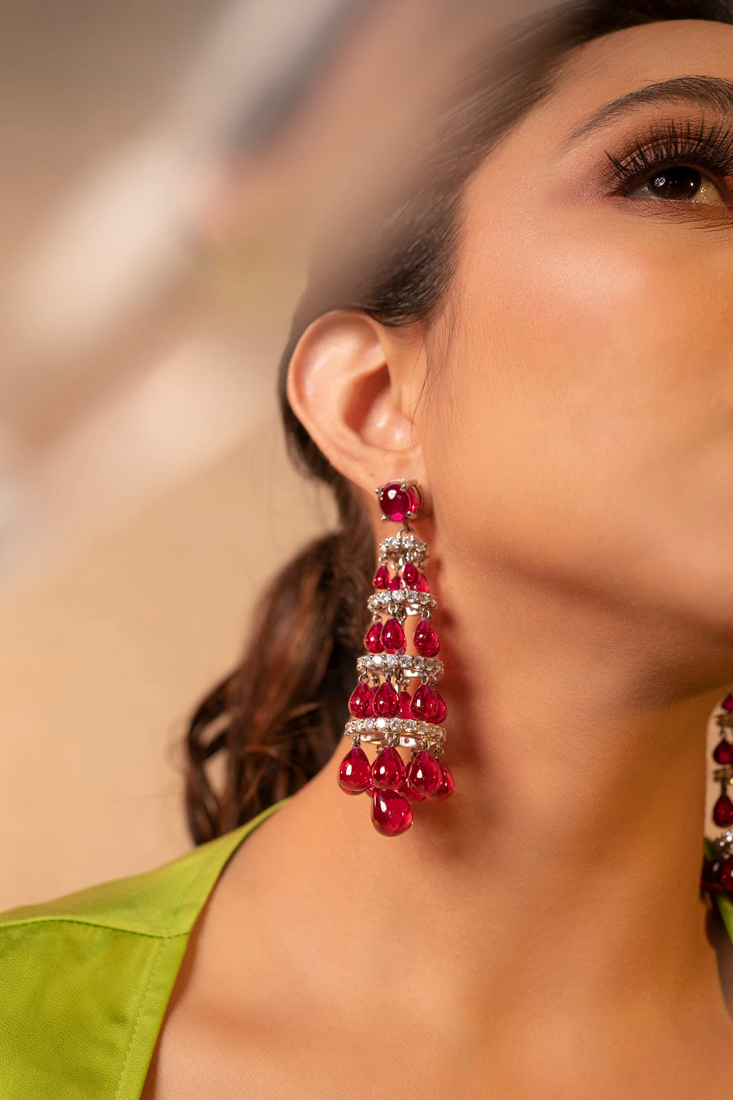 Long Pink Stone Hanging Earring