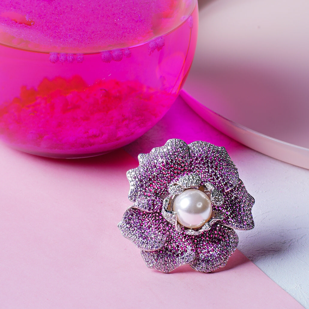 Shop Pink Stone With Pear Flower Ring