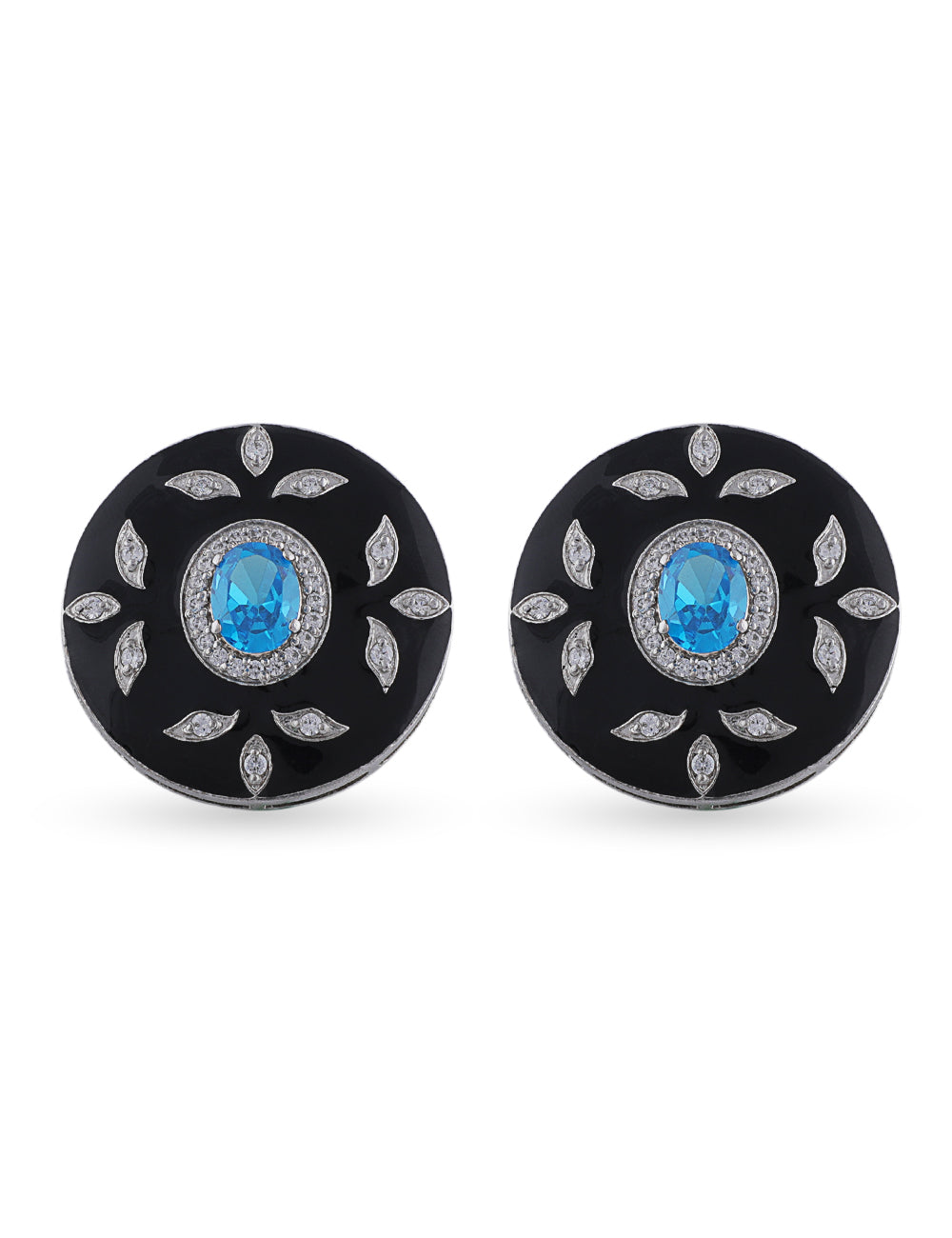 Dark Blue Enamel Round Stud Earring