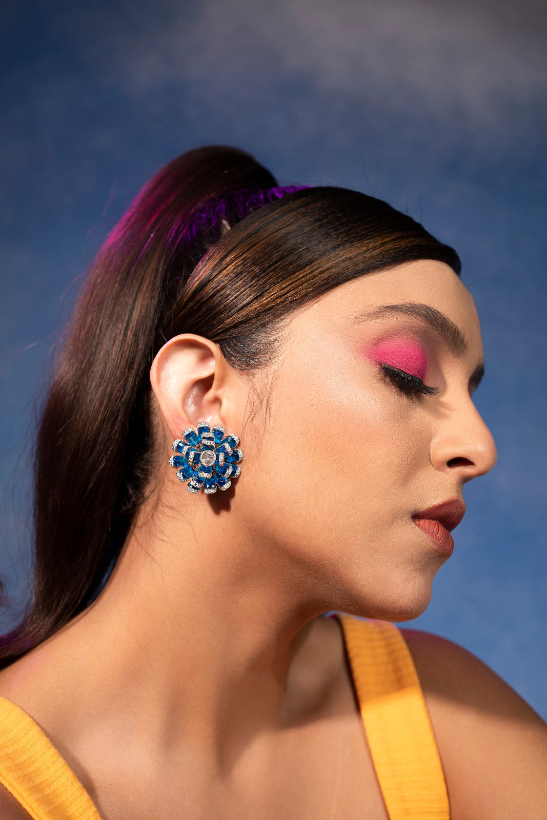 multistone flower stud earring