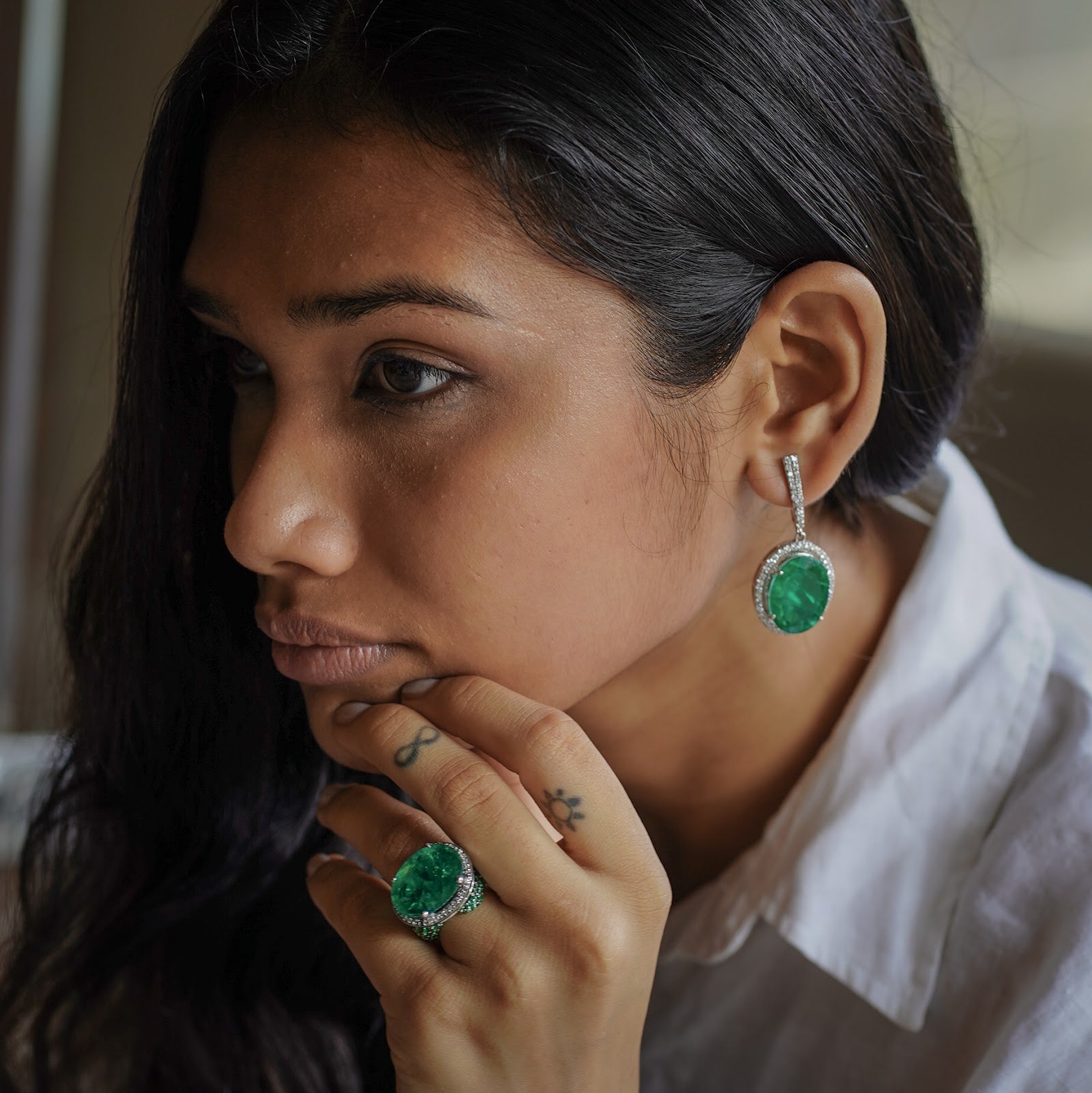 emerald stone hanging earring