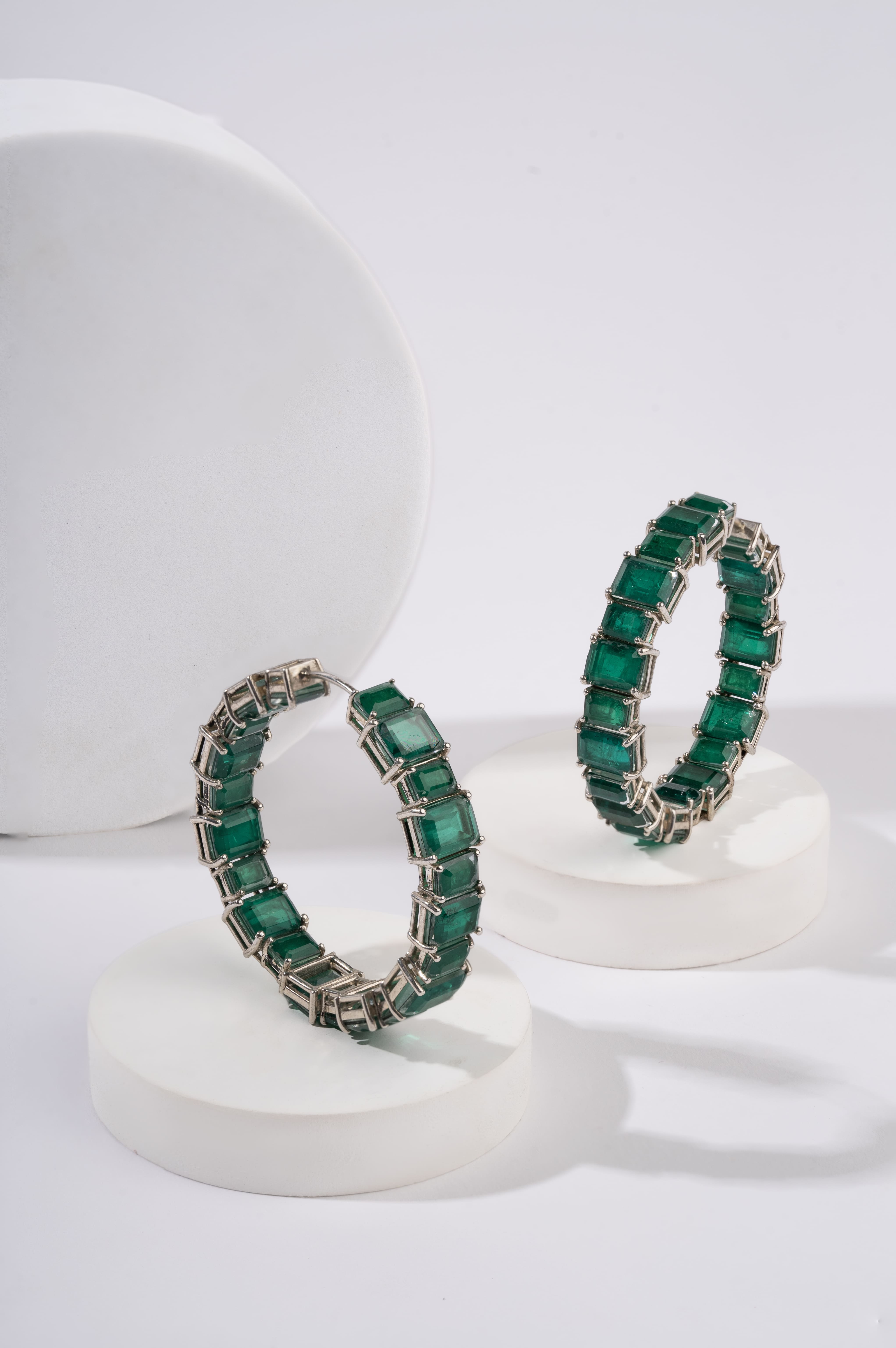 white gold vermeil emerald statement hoop