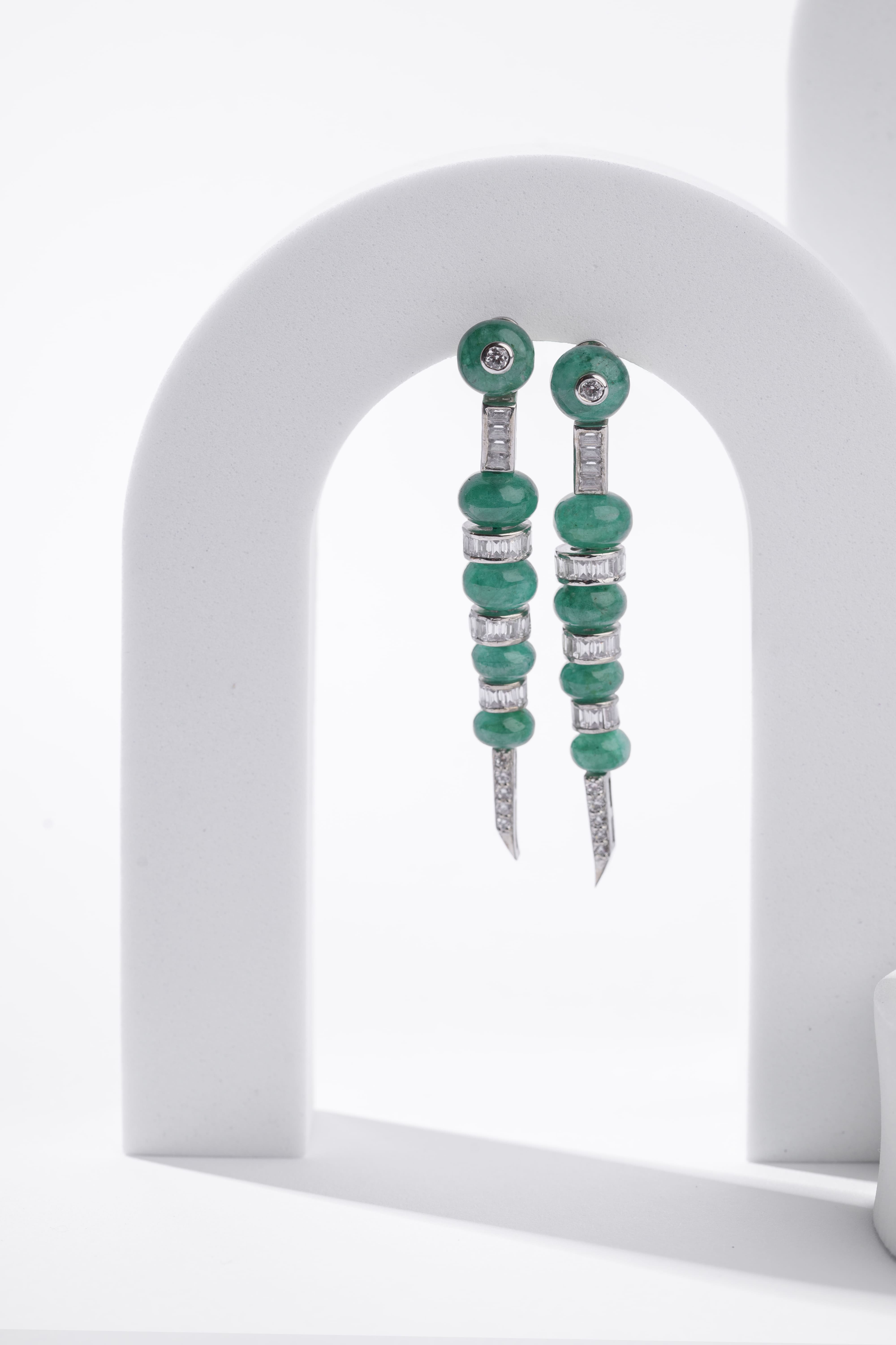 Green beads long earring