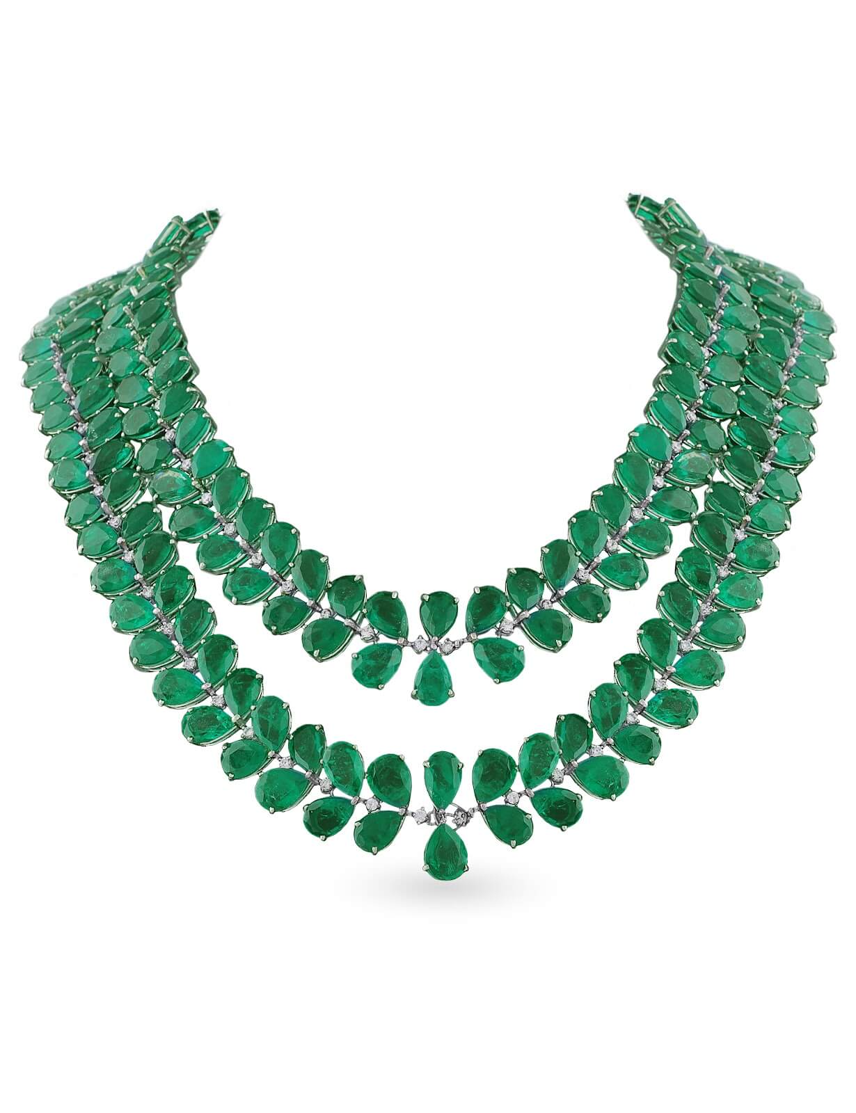 handcrafted emerald stone  diamond necklace
