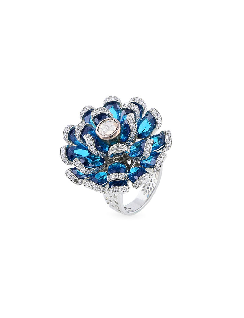 blue flower hand ring