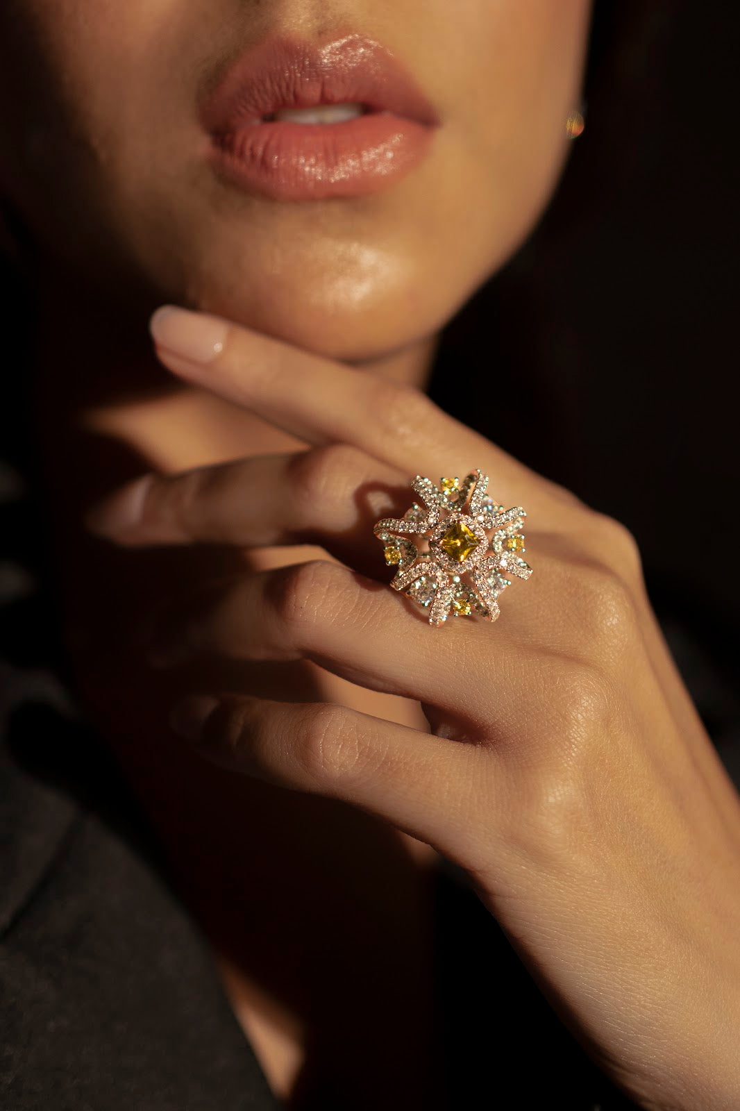 Swarovski stones diamond yellow flower ring