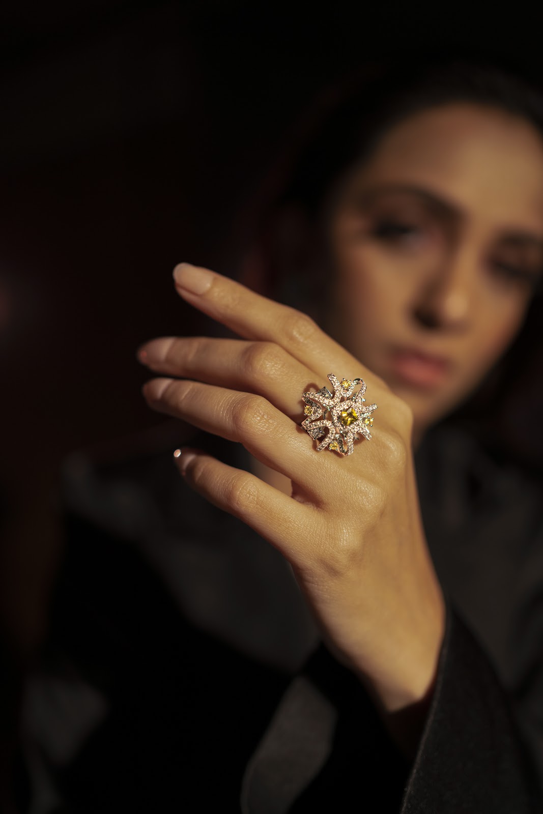 Swarovski Diamond Yellow Flower Ring