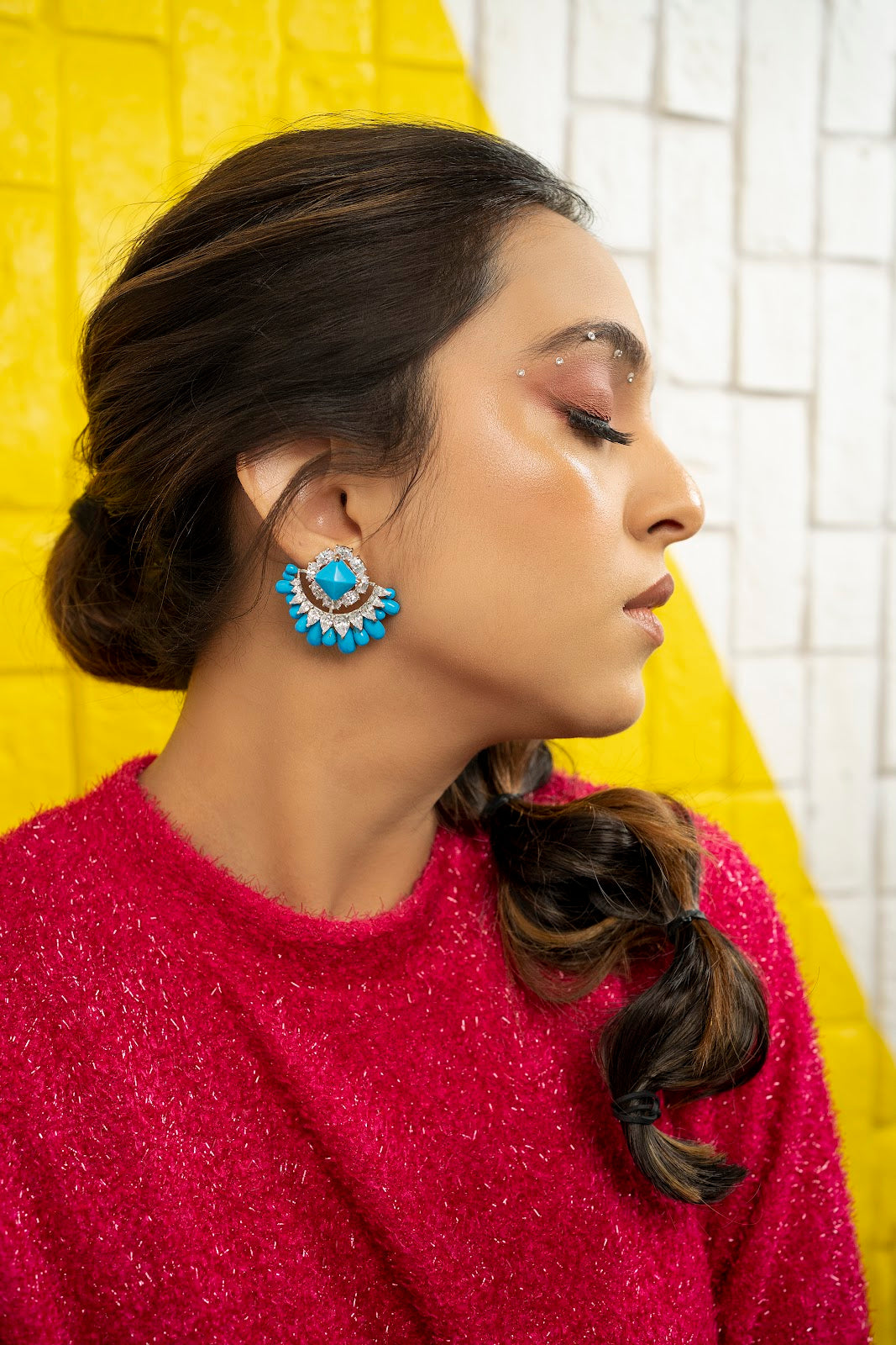 Turquoise With Swarovski Diamond Earring