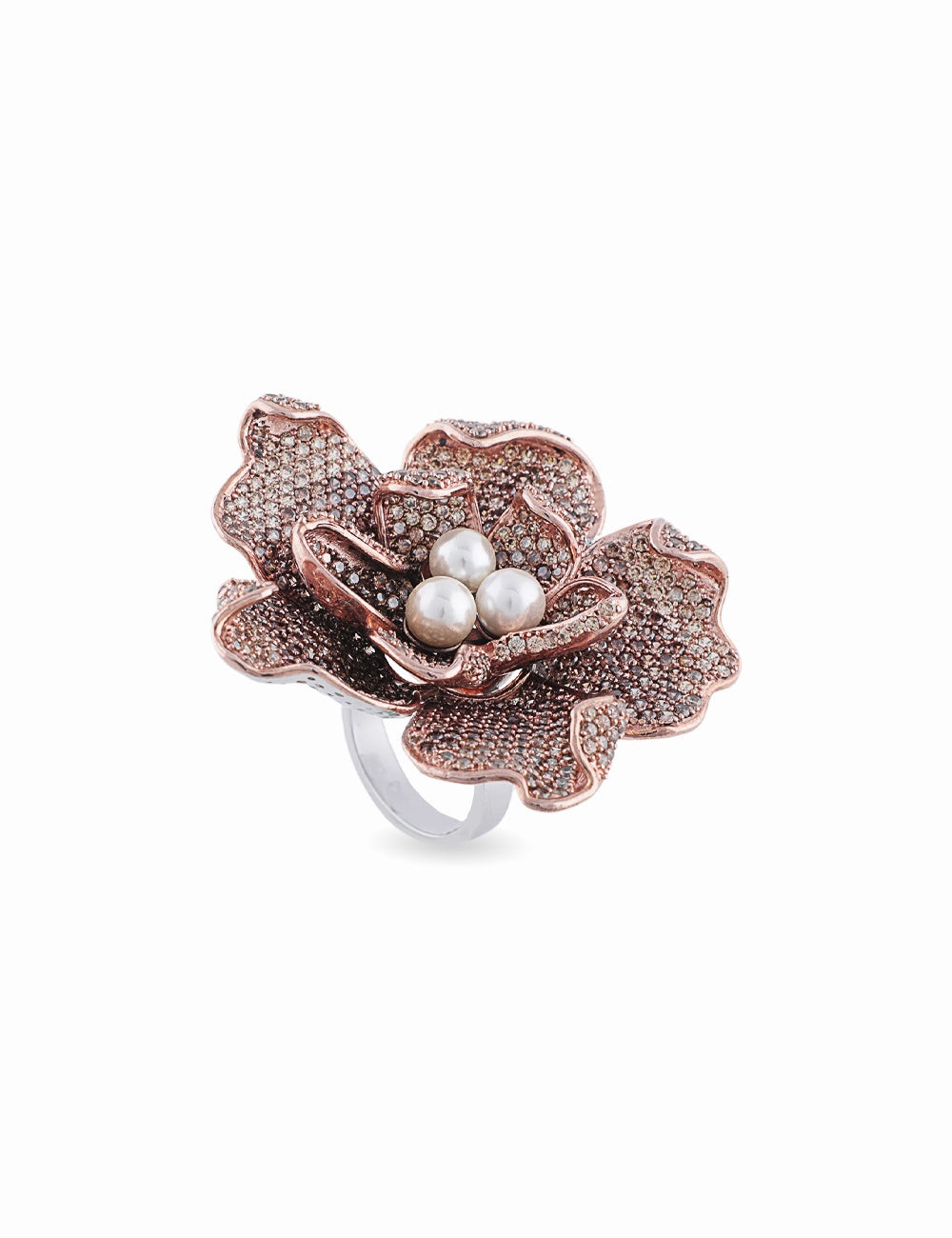 smoked quartz and pearls Champagne flower ring