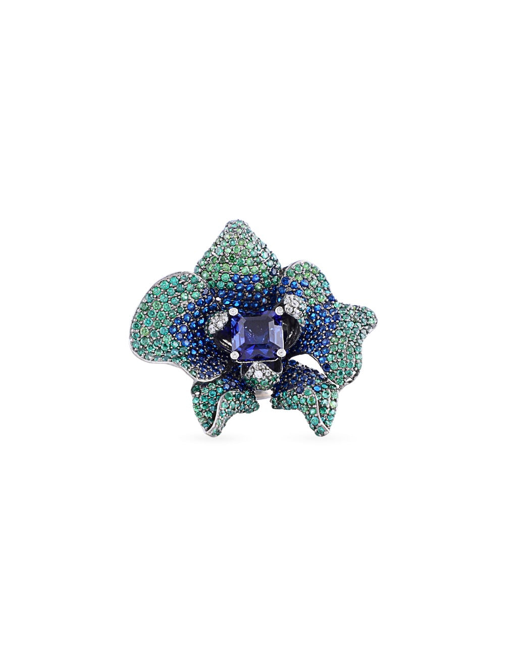 luxury green blue stone flower ring