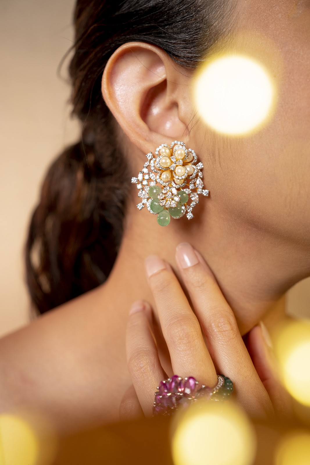 Mutli Stone Coral Stud Earring