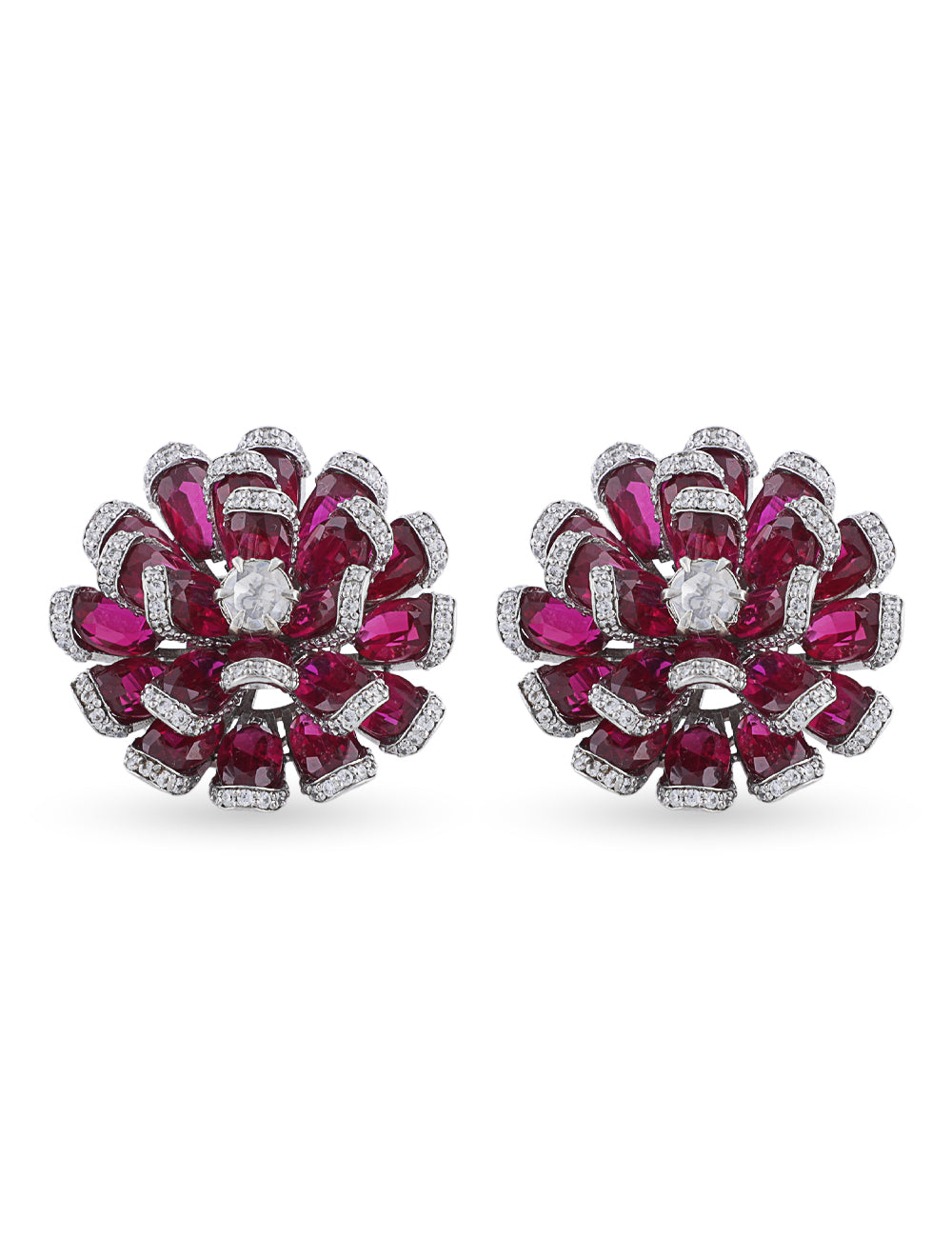 Ruby Multistone Flower Stud Earring