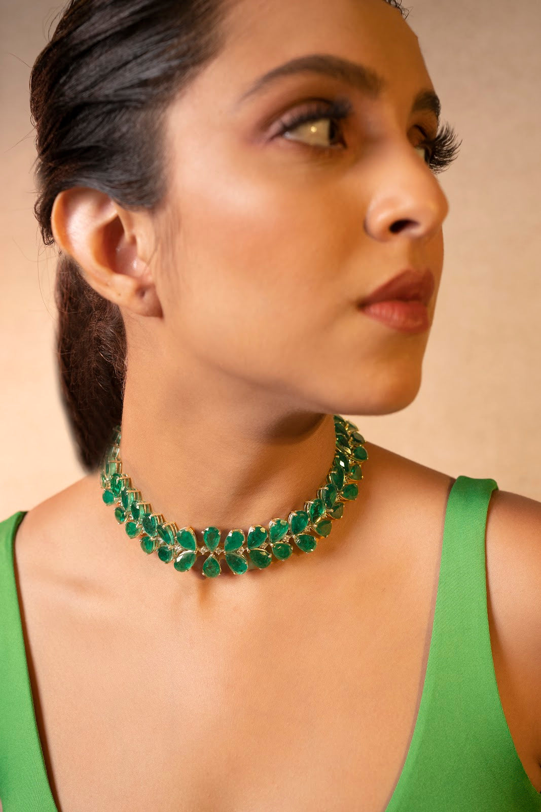 Emerald Stone and Diamond Necklace